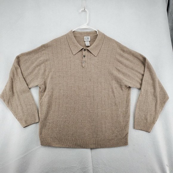 GEOFFREY BEENE Sweater Men's 1/4 Button Collared Long Sleeve Acrylic Brown 2XL - Picture 3 of 12